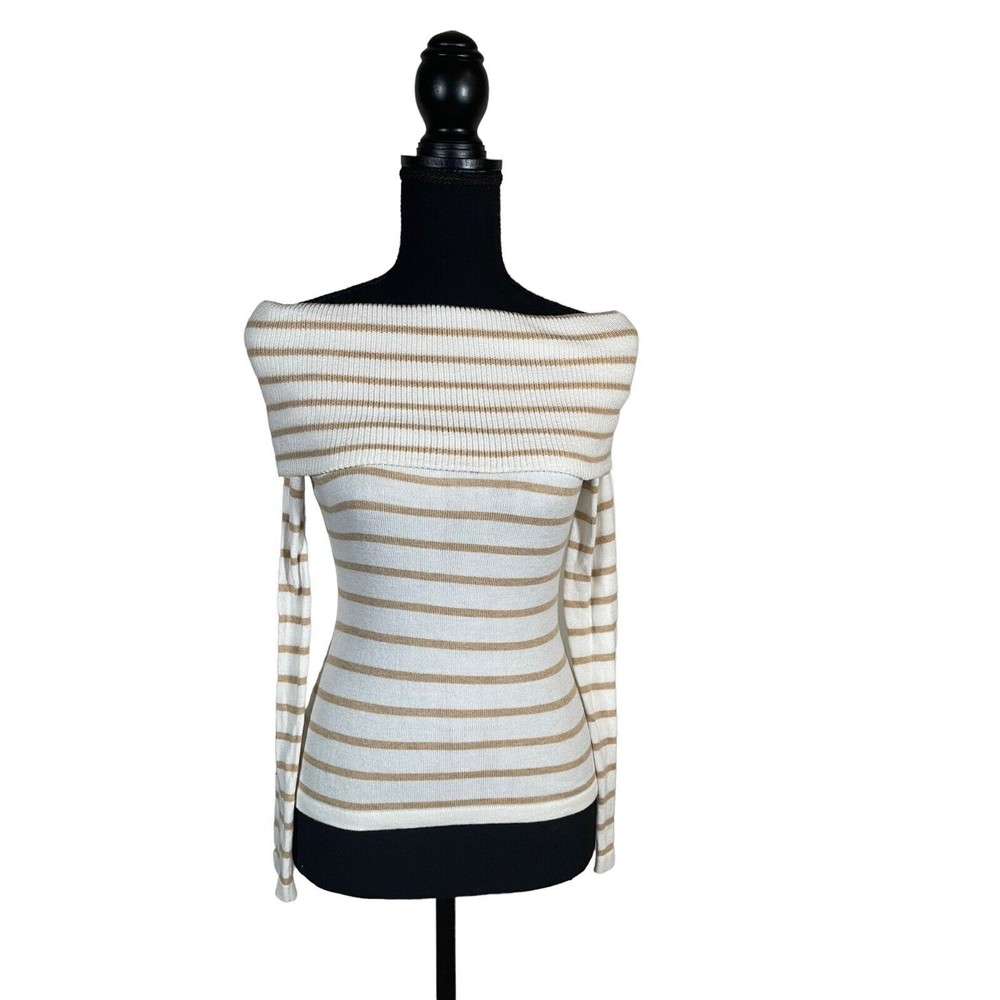 Lilly Pulitzer Cowl Neck Sweater Top Women Size 2XS Cream‎ Striped Off-Shoulder